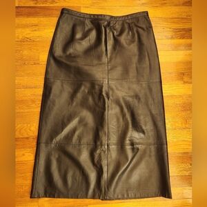 Newport News Black Genuine Leather Pencil Skirt with Lining Women's Size 16